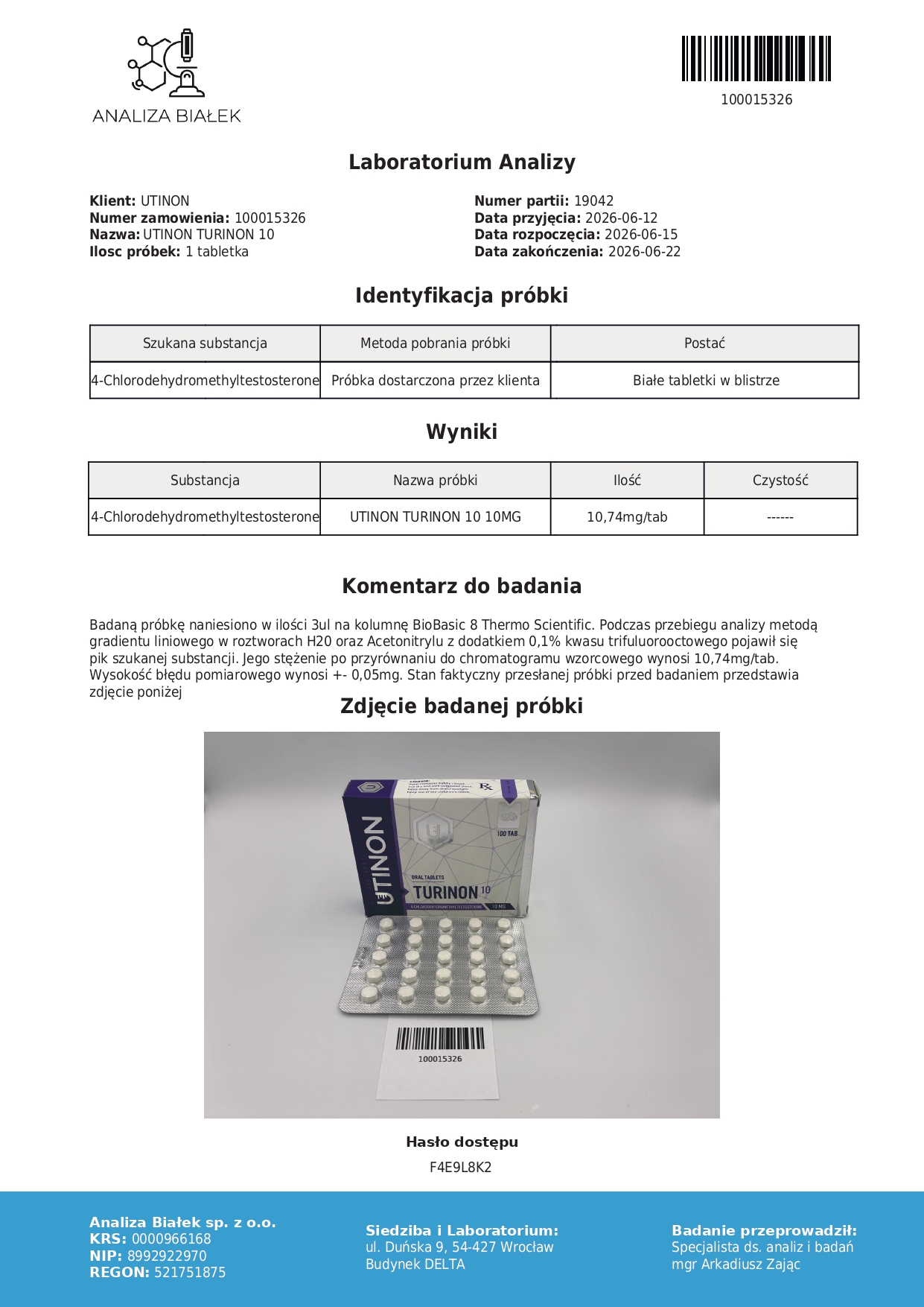 Turinon - 4-chlorodehydromethyltestosterone 10 mg - 100 tab - Imagen 4